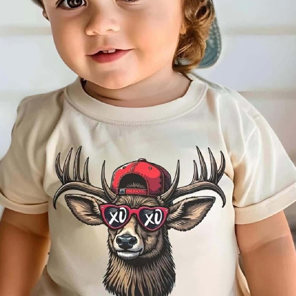 Boy’s‎ Valentines Day Top Cream T-Shirt with Deer XOXO Graphic Graphic T Shirt
